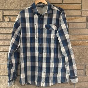 Eddie Bauer Blue and Gray Plaid Men's Fishing Shirt Shirt SZ TL